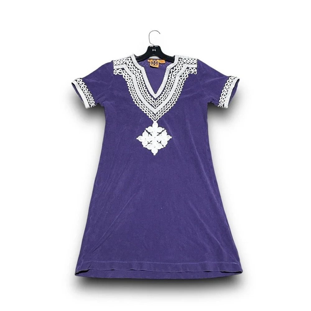 Tory Burch Purpple‎ Short Sleeve  Dress Women Sz XS X-Small Knit Embroiled